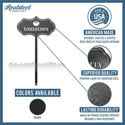 RealSteel Metal Seed & Plant Markers – Elegant Indoor & Outdoor Garden Stakes – Durable Herb, Vegetable & Fruit Plant Labels for Pots, Raised Beds & Greenhouse – Farmhouse Garden Gift - (Garlic) - style: GARLIC