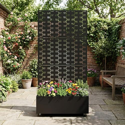 Metal Raised Garden Bed with Trellis and Wheels, 71"x35"x16" (Black-Brick) - color: Black-brick, size: 71"x35"x16"