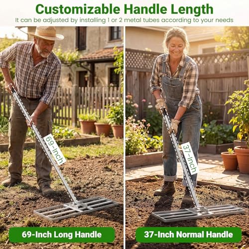Goplus Lawn Leveling Rake, 30" x 10" Heavy Duty Level Lawn Tool w/ Ergonomic Handle for Soil, Effort-Saving Landscape Rake for Garden, Backyard, Golf Course, Farm, Pasture (Sliver) - color: Sliver
