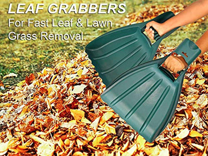 Home-X Leaf Collector Hand Scoop Set, Leaf Collector Shovels with Handles for Garden and Yard Landscaping, Gardening Hand Tools, Set of 2, 21" L x 14" W x 2" H, Green