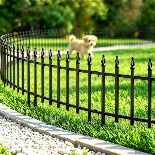 Thealyn 18"H x 22"W Decorative Metal Garden Border Fence, 5 Panels, 9.17Ft - color: Black, size: 18″ H x 9.17 ft (5 Panels)
