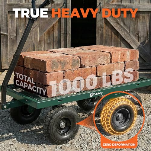 Sekey Steel Garden Cart, 1000 lb Capacity, Removable Sides, 10 in Tires - color: Green, size: 1000LBS