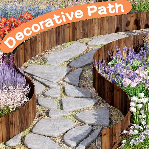 GHWIE Wooden Garden Fence Wood Garden Edging Border Decorative Landscape Border Edging,Planting Tree Fence Landscape Edging Flower Bed Fences-11.8'' H x 48'' L (3 Pack,12Ft Total Length)