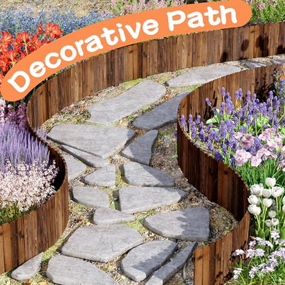 GHWIE Wooden Garden Fence Wood Garden Edging Border Decorative Landscape Border Edging,Planting Tree Fence Landscape Edging Flower Bed Fences-11.8'' H x 48'' L (3 Pack,12Ft Total Length)