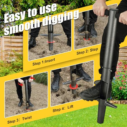 Bulb Planter & Sod Plugger - 34" Long Handle Grass Plugger Tool for Lawn Repair, Heavy Duty Garden Hole Digger with Easy Plug Release for Zoysia Plugs, Bare Spots, Tulip Planting,Turf Transplanting - color: Gray