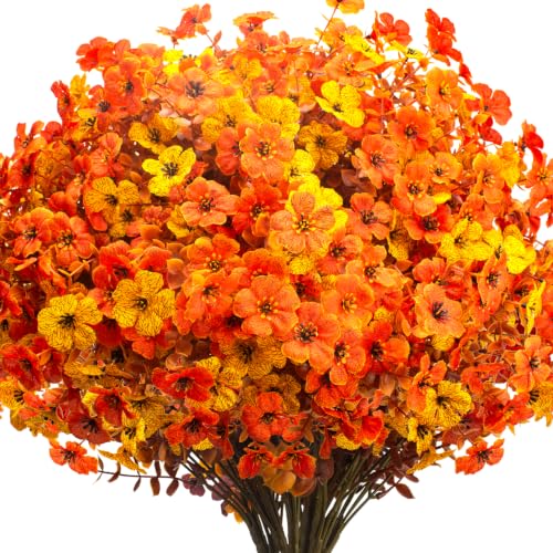 16 Bundles UV Resistant Artificial Fall Flowers Faux Mums for Outdoors - color: Yellow Orange