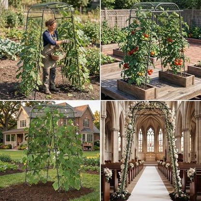 7Ft Garden Arch Trellis for Climbing Plants Outdoor, Heavy Duty Coated Metal Cucumber Trellis for Raised Beds, Tall Steel Gardening Arbor for Vegetables, Tomatoes, Grape, Bean (83’’ x 49’’ x 32’’)