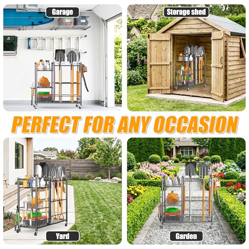 Ultrawall Garden Tool Organizer with Wheels, Yard Tool Storage Stand - size: Large