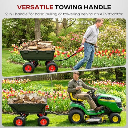 Autodaya 1400lbs Garden Dump Cart, Heavy Duty Wheelbarrow Wagon with Hitch - color: 1400lb|jet Black+red