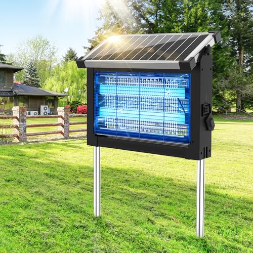 Solar Bug Zapper Outdoor, 4500V Cordless Mosquito Zapper with Solar Power - color: Black