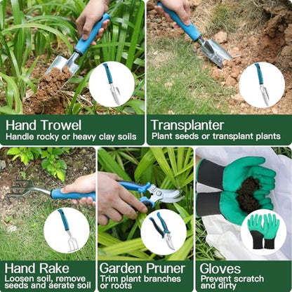 Housolution Gardening Tools Set, 8PCS Gardening Gifts for Women, Blue+Black - color: Blue+Black