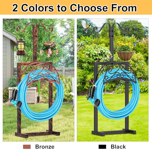 Garden Hose Holder, Vintage Hose Reel Stand with Shepherd Hook - style: Vintage Bronze