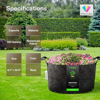 VIVOSUN 100 Gallon Plant Grow Bag Fabric Pot with Reinforced Handles - size: 100 Gallon
