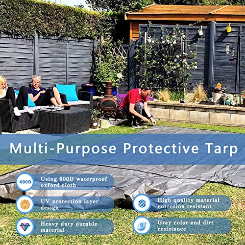 7x12ft Black Tarp Heavy Duty Waterproof, Oxford Fabric Cover 20mil - size: 7x12ft