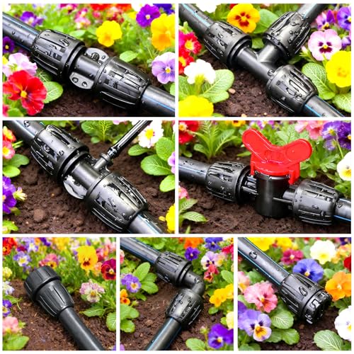 24 Pcs 1/2 Inch Drip Irrigation Fittings Kit, 1/2 Inch Drip Tubing (0.60"-0.65" OD) Parts Including 4 Tees 5 Couplings 4 Elbows 4 Reducing T 4 Plugs 2 Valves 2 Threaded Faucet Adapter - size: 1/2 inch Fittings