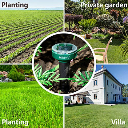 Gopher Repellent Ultrasonic Solar Powered - Mole Repellent Stakes Outdoor Pet Safe - Groundhog Repeller Snake Rodent Gopher Spikes Chaser - Sonic Mole Deterrent Devices (4)