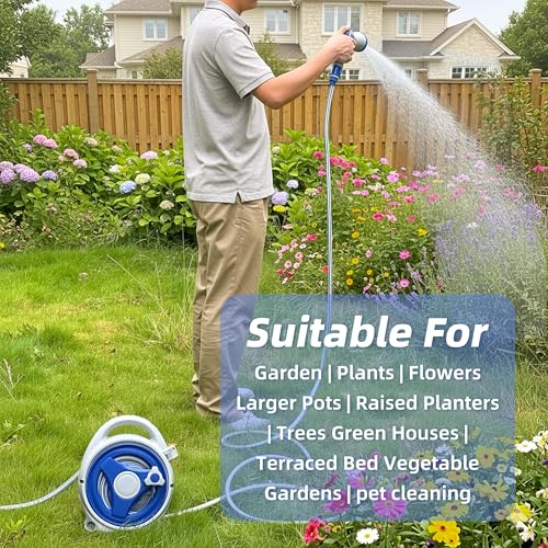 Retractable Garden Hose Reel, Home Hose Reel with10 Patterns Spray Nozzle, Adapts to standard US hose plugs, for Garden Watering, Floor Cleaning, Pet Cleaning, etc (50FT)