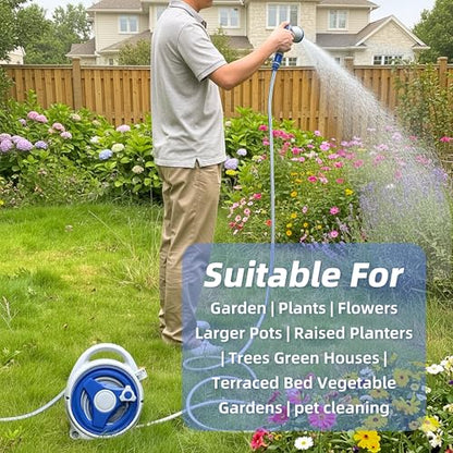 Retractable Garden Hose Reel, Home Hose Reel with10 Patterns Spray Nozzle, Adapts to standard US hose plugs, for Garden Watering, Floor Cleaning, Pet Cleaning, etc (50FT)