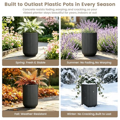 Kante Large Round Column Black Concrete Planter 21.7" Tall, Outdoor - color: Black, size: 14"w x 21.7" h