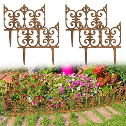 Sungmor Cast Iron Garden Edging, 10.6 Inches Tall 4 Pack Full Rusted - color: Full Rusted - 10.6inch Tall