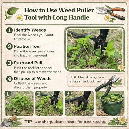 All Black Stand Up Weed Puller 53 Inch Manual Weed Remover Tool Heavy Duty Metal Long Handle Root Removal Weeder with Reinforced Claw and Three Section Steel Shaft for Garden Lawn Yard Use