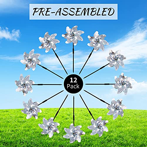BATTIFE Preassembled Reflective Pinwheels for Yard & Garden, Silver, 12Pack - color: Silver, size: 12 Pack