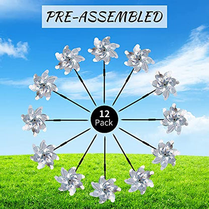 BATTIFE Preassembled Reflective Pinwheels for Yard & Garden, Silver, 12Pack - color: Silver, size: 12 Pack