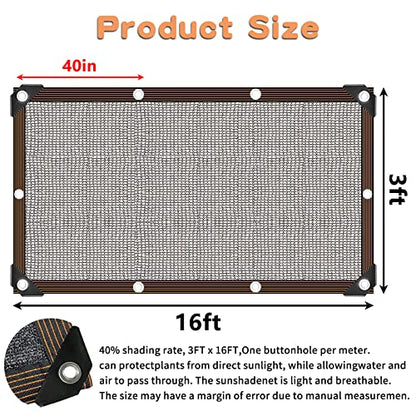 Shade Cloth for Plants Greenhouse, 40-50% Sunblock Shade Sails -for Outdoor Garden Pergola Patio Lawn Plant Sun Shade Cloths for Kennel Chicken Coop Easier to Hang Shade Net Cover - size: 3'x16'