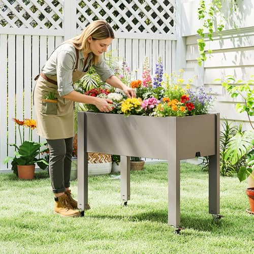 Fancyango Raised Garden Bed with Wheels 26.3" H -Gray - color: Gray, size: 26.3"H