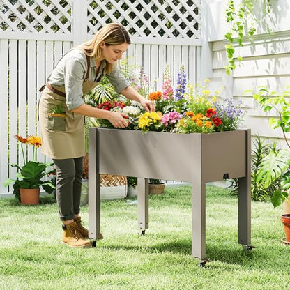 Fancyango Raised Garden Bed with Wheels 26.3" H -Gray - color: Gray, size: 26.3"H