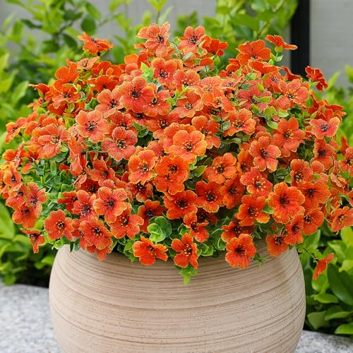 alyptus Artificial Mums for Outdoors – 12 Bundles UV Resistant Fall Flowers, Faux Outdoor Flowers & Fake Mums for Fall Decor - color: Orange