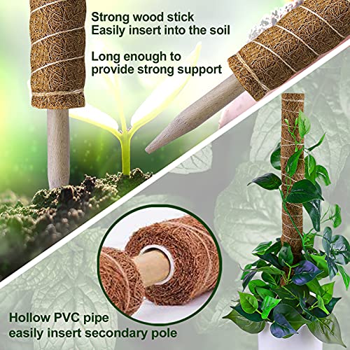 Fabulas Moss Pole 58.7 Inch - Monstera Plant Support 5 Pack, 17.5" and 12" Plant Stakes for Indoor Plants Coco Coir Moss Pole Sticks for Climbing Potted Live Plants, Pothos, Philodendron - size: moss pole 17.5"x3pcs, 12"x2pcs