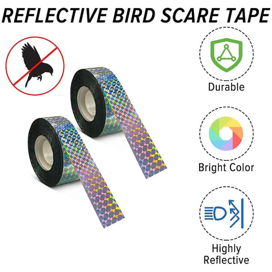 Shudyear Bird Scare Reflective Tape, 252 Feet Per Roll, Double-Sided Reflective, A Substitute for Scarecrows, Suitable for Outdoor Use in Homes, Gardens, Farms, and Orchards (1, Grid Style)