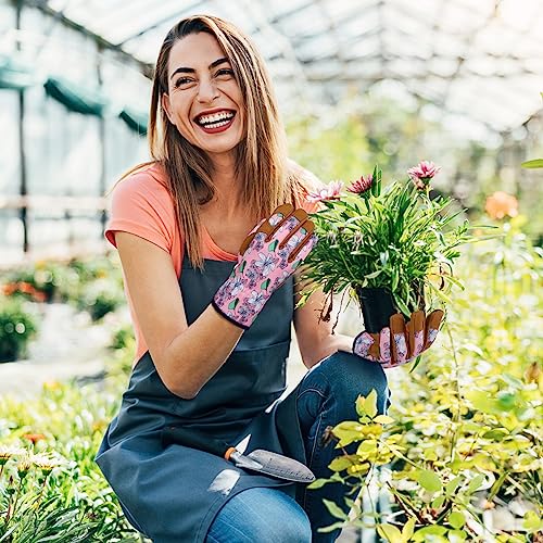 Leather Gardening Gloves for Women Thorn Proof Garden Gloves Touch Screen Working Gloves Gifts,M - color: P Flower