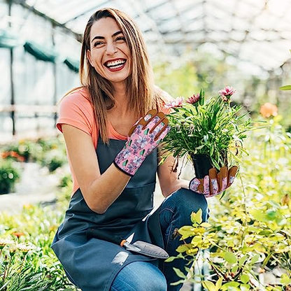 Leather Gardening Gloves for Women Thorn Proof Garden Gloves Touch Screen Working Gloves Gifts,M - color: P Flower