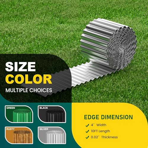 Corrugated Metal Garden Edging, 4"×10Ft Landscape Edging Border for Garden, Flower Bed, Lawn and Landscape Edging (Silver) - color: Silver, size: 4"×10Ft
