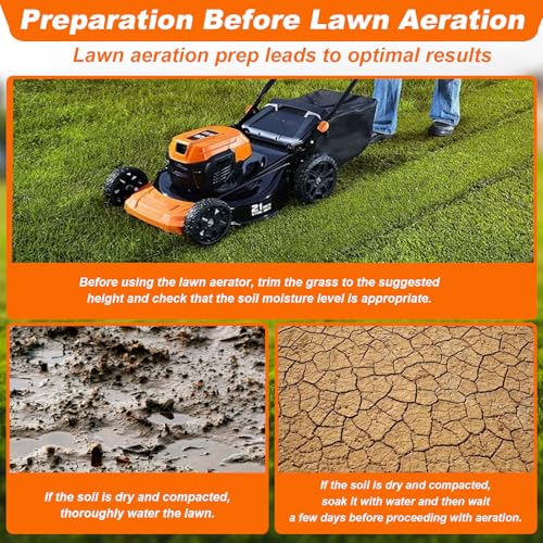 Rolling Lawn Aerator, Heavy Duty Hand Manual Spike Roller with 42 Spikes, Aerator Tool with 71" Adjustable Handle, Pre-Attached Spike Soil Push Lawn Aeration for Garden Yard Patio