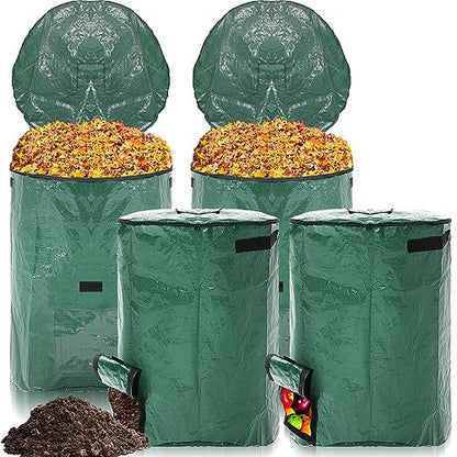 Berlune 4 Pack 72 Gallon Reusable Yard Waste Bag Garden Lawn Leaf Bag Heavy Duty Large Compost Bin with Lid and Handles for Outdoor Debris Trash Leaves Grass Clippings - size: 1 Count (Pack of 4)