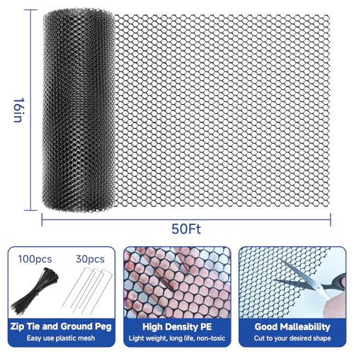 16 INx50 FT Plastic Chicken Wire Mesh Poultry Netting Garden Fence Black