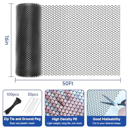 16 INx50 FT Plastic Chicken Wire Mesh Poultry Netting Garden Fence Black