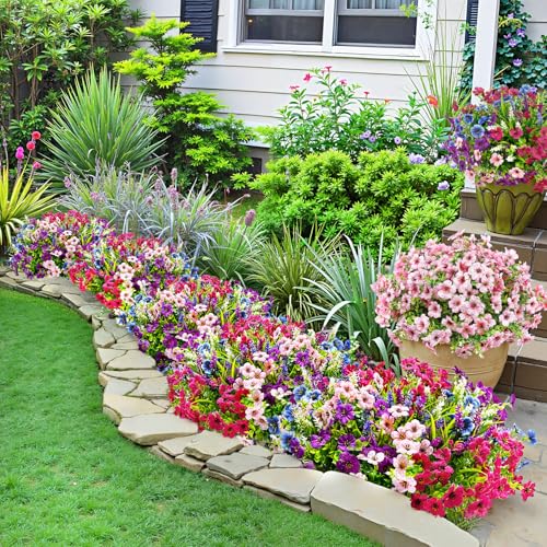 20 Bundles Artificial Flowers for Outdoors Fake Plants, Mixed - color: Mixed Color