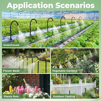 50FT Drip Irrigation System for Starter: Small Garden Quick Connect 1/4" PE Water Tubing Automatic 11Pcs Sprinkler Kit Adjustable Misting Part Watering Hose Outdoor Raised Bed Plants Flower Greenhouse - size: 50FT