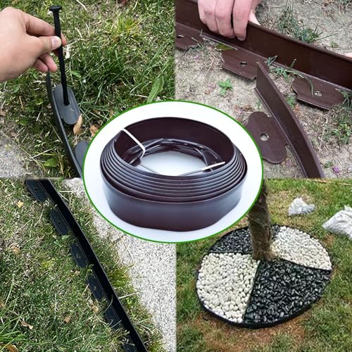 Garden Edging, 16.4 Feet Landscape Flower Bed Edging Borders with 15 Pieces Landscape Fixing Spikes, 2 Inches Tall in Edging (16.4 Feet X 2 Inches)