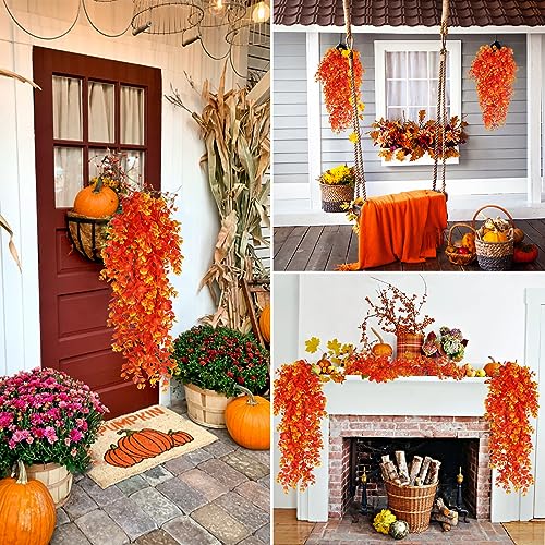 RECUTMS 4Pcs Fall Artificial Flowers Hanging Eucalyptus Leaf Plants 29.9 in - color: Gold