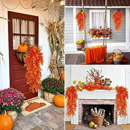 RECUTMS 4Pcs Fall Artificial Flowers Hanging Eucalyptus Leaf Plants 29.9 in - color: Gold