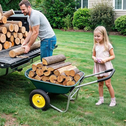 Autodaya Dual-Wheel Garden Cart, 14" Pneumatic Tires & Built-in Stand, 4.5 Cu Ft Utility Yard Wheelbarrow for Gardening, Soil, Construction, Easy Assembly - color: 330lb|dark Green-4.5 Cu Ft