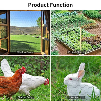 Chicken Wire 4 in x 590.5 in Poultry Wire Netting Hexagonal Galvanized Mesh Garden Fence Barrier for Pet Rabbit Chicken Fencing with 100 Pcs Cable Zip Ties - color: Silver, size: 4"x590.5"+100Ties