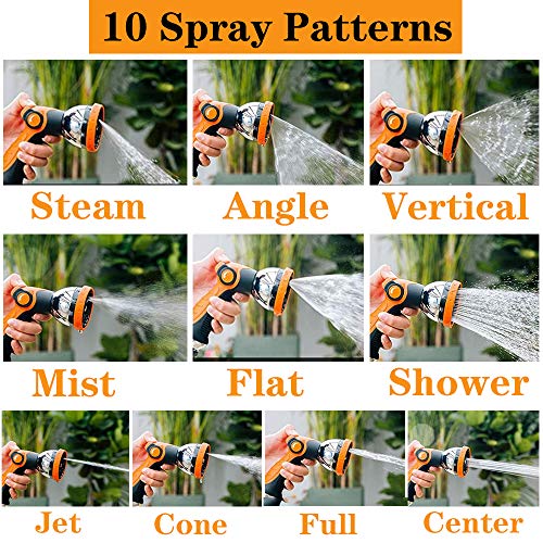 Garden Hose Spray Nozzle,10 Hose Metal Duty Watering Patterns Thumb Control On Off Valve, High Pressure Nozzle Sprayer for Plants, Car Wash,Cleaning,Showering Pets - color: Orange