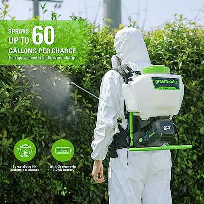 Greenworks 24V 4 Gallon Battery Powered Backpack Sprayer with 5 Tips, 70PSI Pressure-Weed Killer, Pest Control, Sanitizing & Garden Spraying, High-Pressure Sprayer, 2.0Ah Battery and Charger Included - size: W/ Battery & Charger