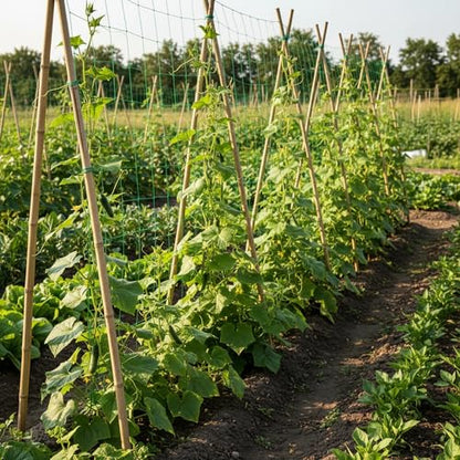 Heavy Duty Trellis Netting for Climbing Plants, Garden Netting for Vegetables, Strong Plant Support Net for Cucumbers, Tomatoes & Peas, with 50 Plant Ties - size: 6.6 ft x 32.8 ft